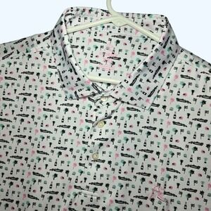 Rhoback Performance Golf Polo Racing Car Palm Tree Print White Mens XXL AOP